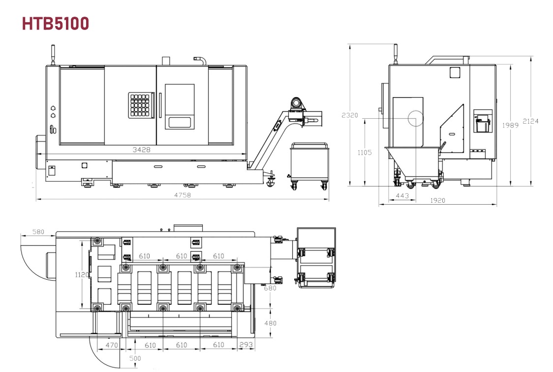 Layout della macchina per tornio CNC HTB5100 SLANT CNC 1021