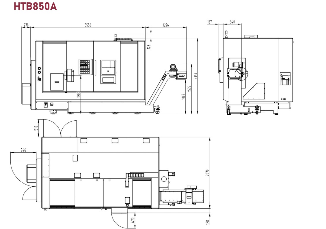 Layout della macchina per tornio CNC a letto inclinata HTB850A 1024