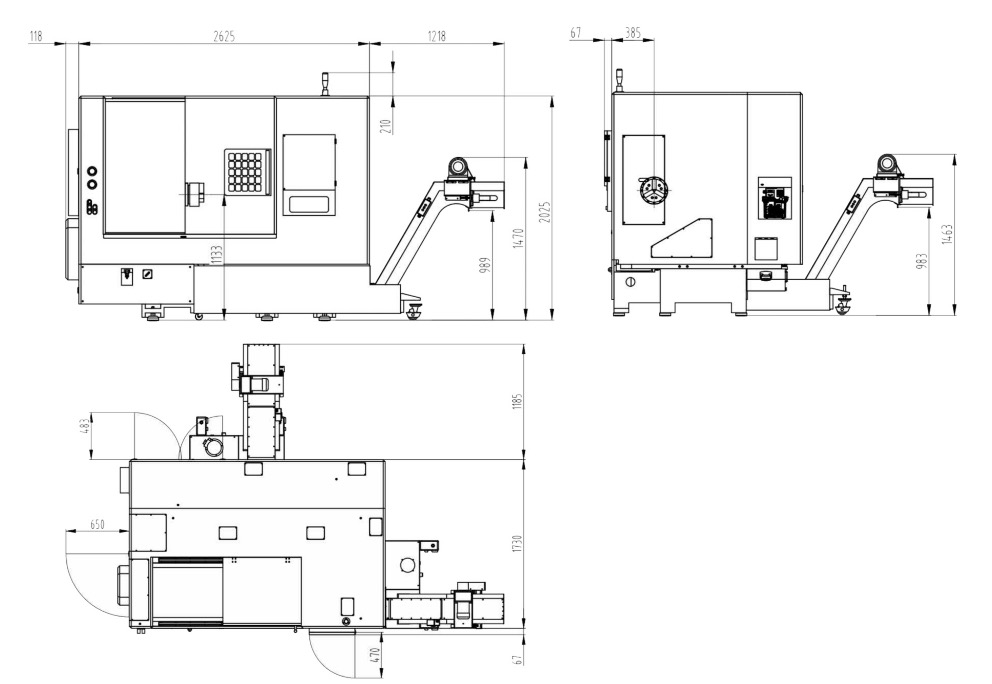 Layout della macchina per tornio CNC a letto inclinata HTB50Y 1025