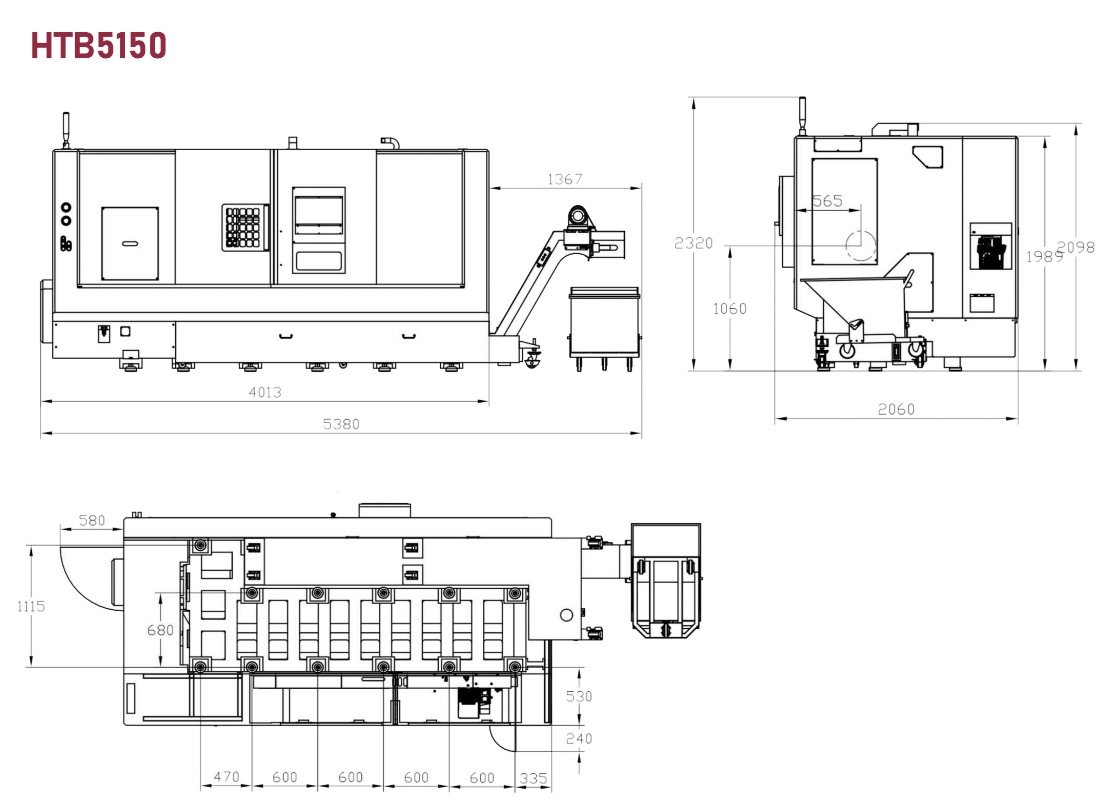 Layout della macchina per tornio CNC a letto inclinata HTB5150 1022