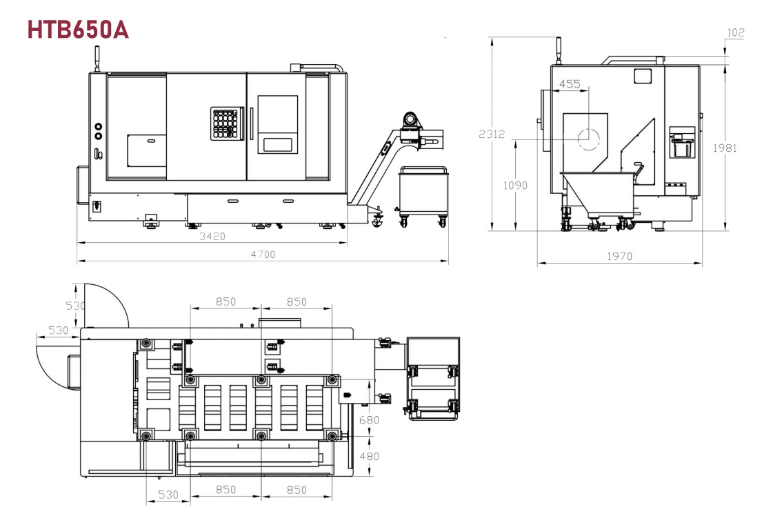 Layout della macchina per tornio CNC HTB650A CNC 1023